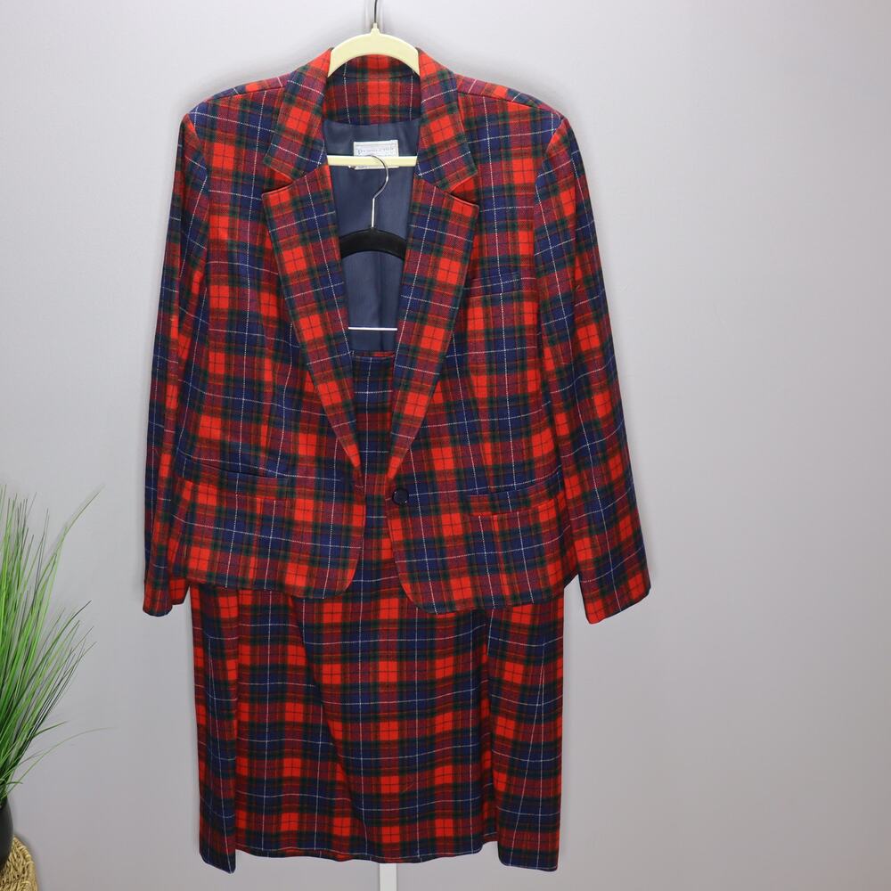 Pendleton Wool Plaid Blazer & Skirt Set Manson Tartan Women’s 14